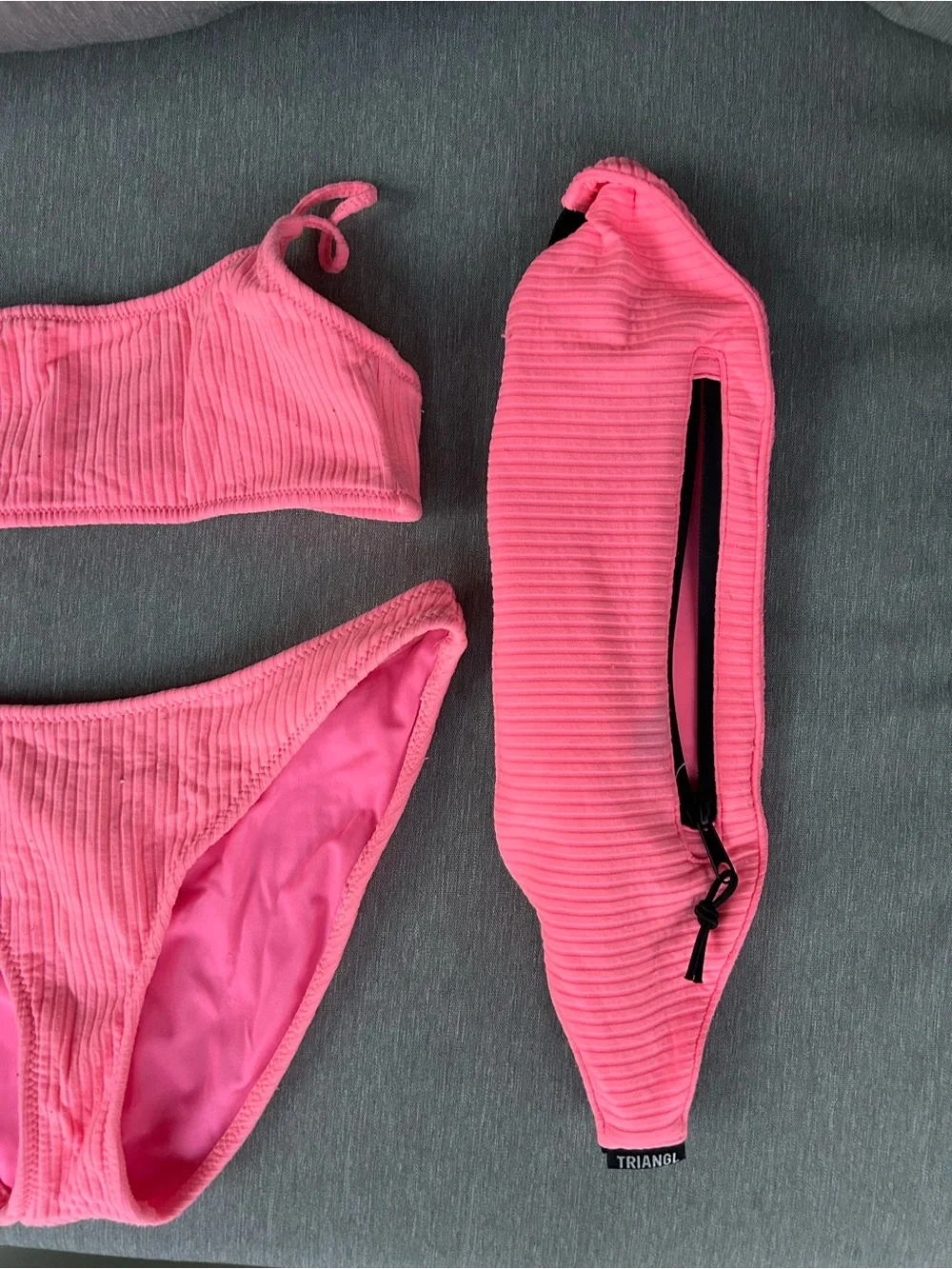 triangl swimwear Hot Pink Ribbed Bikini Set with Zip Pouch